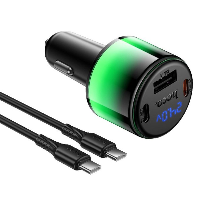 Автомобільний зарядний пристрій Hoco USB A + 2x USB C QC3.0 PD 57W + кабель USB-C – C Z69B чорний