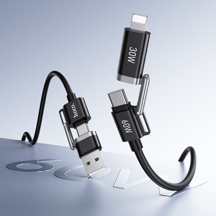 Кабель 4 в 1 USB A/USB C – USB C/Lightning Hoco 3A 60W 1,2 m U155 черный