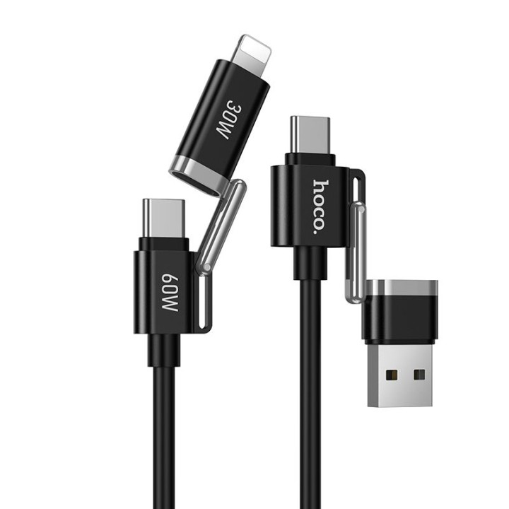 Кабель 4 в 1 USB A/USB C – USB C/Lightning Hoco 3A 60W 1,2 m U155 черный