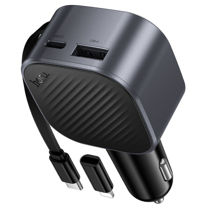 Car charger Hoco USB A + USB C QC3.0 PD 45W + with retractable cable USB C Z68 black