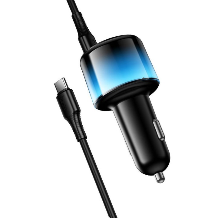 Ładowarka samochodowa Hoco USB A + 2x USB C QC3.0 PD 57W + kabel USB C do C Z69B czarna
