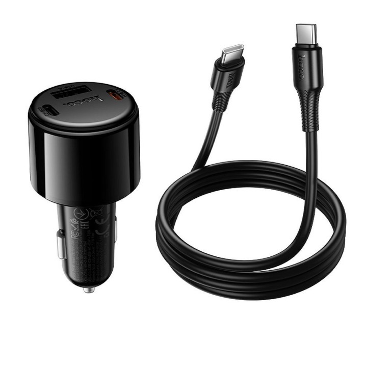 Car charger Hoco USB A + 2x USB C QC3.0 PD 57W + USB-C to C cable Z69B black