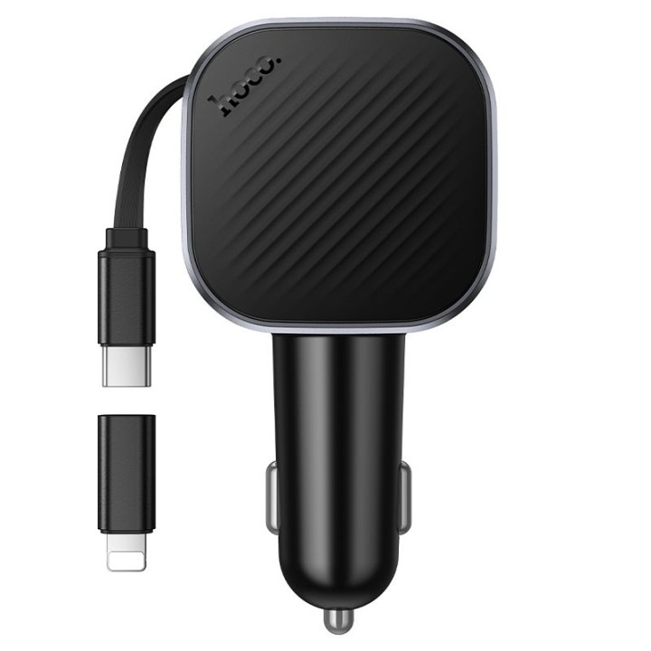 Car charger Hoco USB A + USB C QC3.0 PD 45W + with retractable cable USB C Z68 black