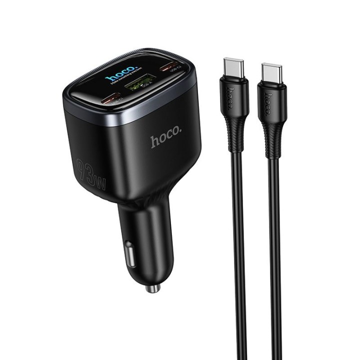 Ładowarka samochodowa Hoco USB A + 2x USB C QC3.0 PD 93W + kabel C do C Z70 czarna