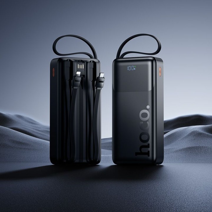 Повербанк 20000 mAh QC PD 2A 22,5W із вбудованими кабелями USB A + USB C + Lightning + Micro USB Hoco J156A чорний
