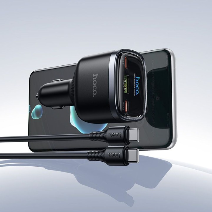 Автомобільний зарядний пристрій Hoco USB A + 2x USB C QC3.0 PD 93W + кабель C для C Z70 чорний