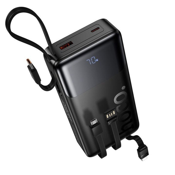 Powerbank 20000 mAh QC PD 2A 22,5W z wbudowanymi kablami USB A + USB C + Lightning + Micro USB Hoco J156A czarny