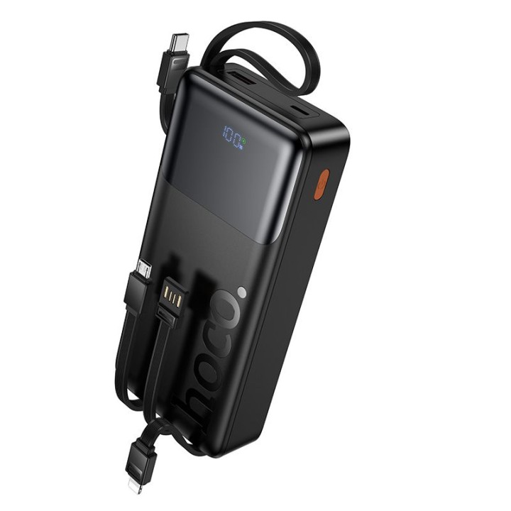 Повербанк 20000 mAh QC PD 2A 22,5W со встроенными кабелями USB A + USB C + Lightning + Micro USB Hoco J156A черный