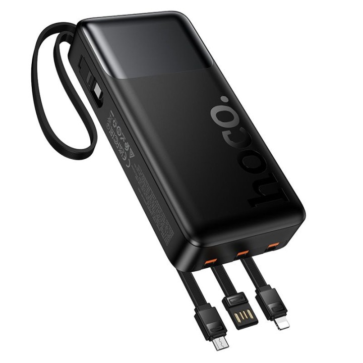 Повербанк 20000 mAh QC PD 2A 22,5W із вбудованими кабелями USB A + USB C + Lightning + Micro USB Hoco J156A чорний