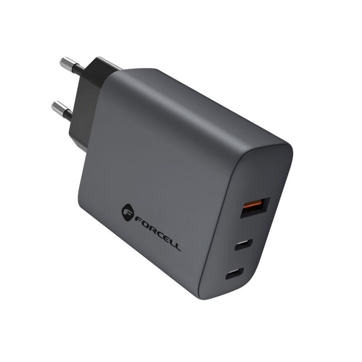 Wall charger for phone Forcell F-Energy GaN 2 x USB C + USB A QC4.0 PD 4A 65W VT-42B grey