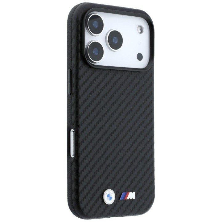 BMW case for IPHONE 18 Pro/17 Pro compatible with MagSafe (Carbon Metal Logo) black