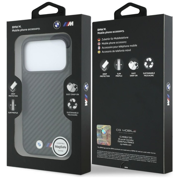 BMW case for IPHONE 18 Pro/17 Pro compatible with MagSafe (Carbon Metal Logo) black