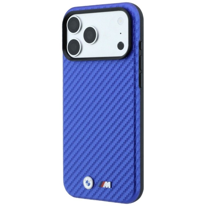 BMW futerał do IPHONE 18 Pro/17 Pro kompatybilny z MagSafe (Carbon Metal Logo) niebieski