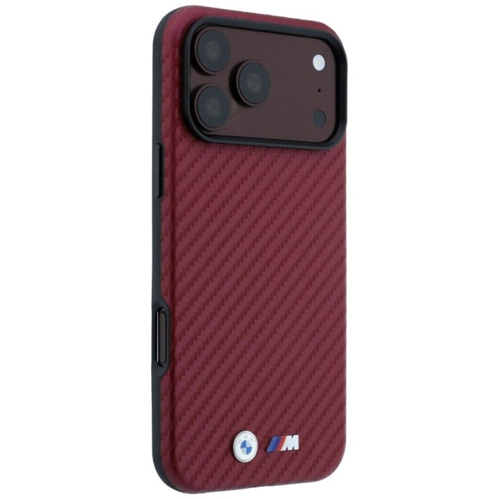 BMW futerał do IPHONE 18 Pro Max/17 Pro Max kompatybilny z MagSafe (Carbon Metal Logo) burgundowy