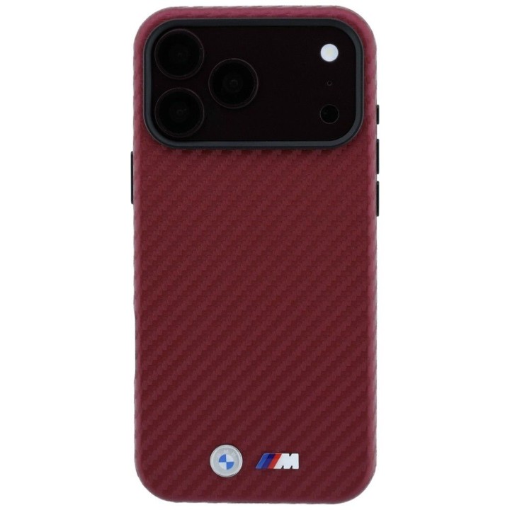 BMW futerał do IPHONE 18 Pro Max/17 Pro Max kompatybilny z MagSafe (Carbon Metal Logo) burgundowy