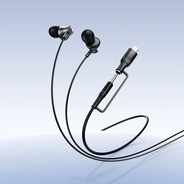 Дротові навушники-вкладиші з мікрофоном Jack 3,5 mm/USB C Hoco M119A чорні