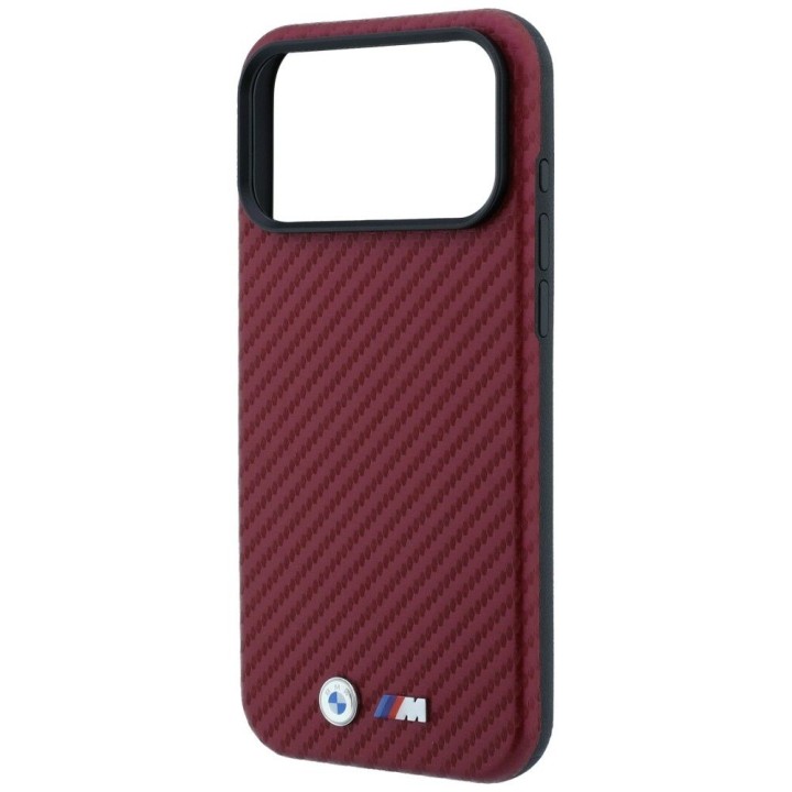 BMW futerał do IPHONE 18 Pro Max/17 Pro Max kompatybilny z MagSafe (Carbon Metal Logo) burgundowy