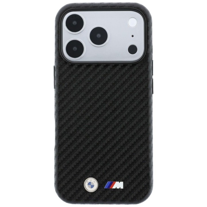 BMW futerał do IPHONE 18 Pro Max/17 Pro Max kompatybilny z MagSafe (Carbon Metal Logo) czarny