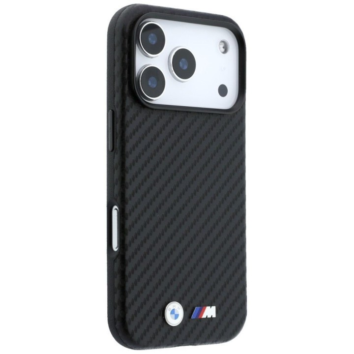 BMW futerał do IPHONE 18 Pro Max/17 Pro Max kompatybilny z MagSafe (Carbon Metal Logo) czarny