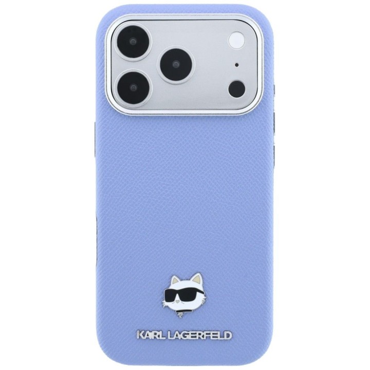 KARL LAGERFELD case for IPHONE 18 Pro/ 17 Pro compatible with MagSafe (Grained Choupette Head Metal) light blue