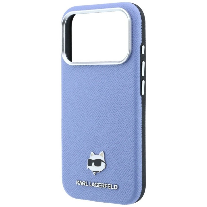 KARL LAGERFELD futerał do IPHONE 18 Pro/ 17 Pro kompatybilny z MagSafe (Grained Choupette Head Metal) jasnoniebieski