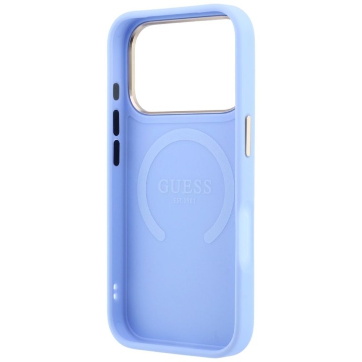 GUESS чехол для IPHONE 18 Pro/17 Pro совместимый с MagSafe (Saffiano Peony Ring) голубой
