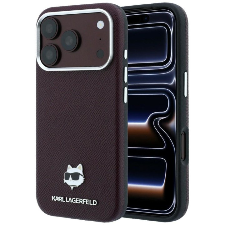 KARL LAGERFELD чохол для IPHONE 18 Pro/ 17 Pro сумісний з MagSafe (Grained Choupette Head Metal) бордовий