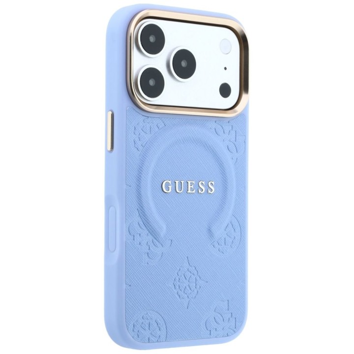 GUESS чехол для IPHONE 18 Pro/17 Pro совместимый с MagSafe (Saffiano Peony Ring) голубой