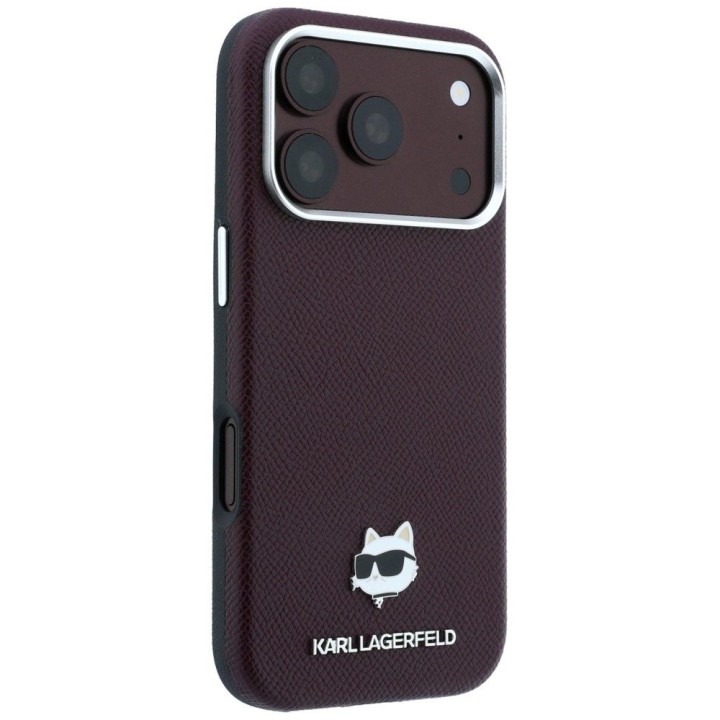 KARL LAGERFELD case for IPHONE 18 Pro/ 17 Pro compatible with MagSafe (Grained Choupette Head Metal) burgundy