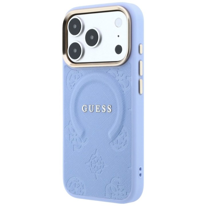 GUESS case for IPHONE 18 Pro/17 Pro compatible with MagSafe (Saffiano Peony Ring) light blue
