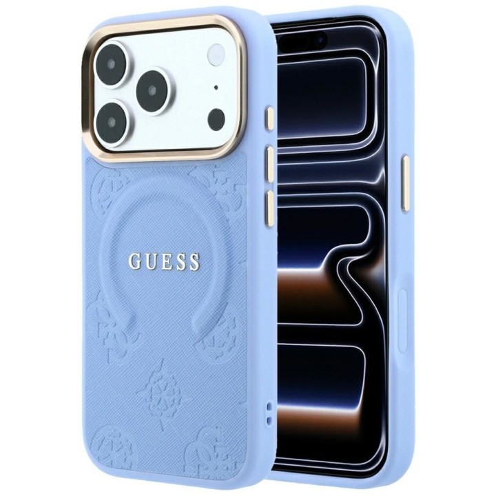 GUESS case for IPHONE 18 Pro/17 Pro compatible with MagSafe (Saffiano Peony Ring) light blue