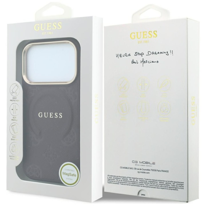 GUESS futerał do IPHONE 18 Pro Max/17 Pro Max kompatybilny z MagSafe (Saffiano Peony Ring) burgundowy
