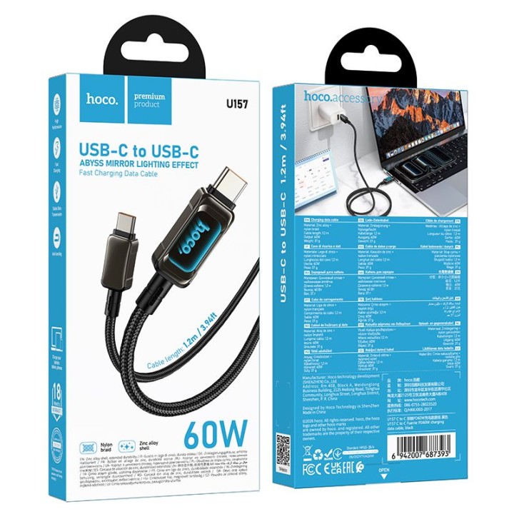 Kabel USB C do USB C Hoco PD 3A 60W 1 m U157 Fuente czarny