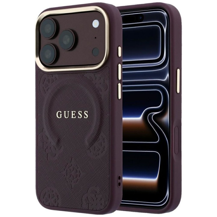 GUESS futerał do IPHONE 18 Pro/17 Pro kompatybilny z MagSafe (Saffiano Peony Ring) burgundowy