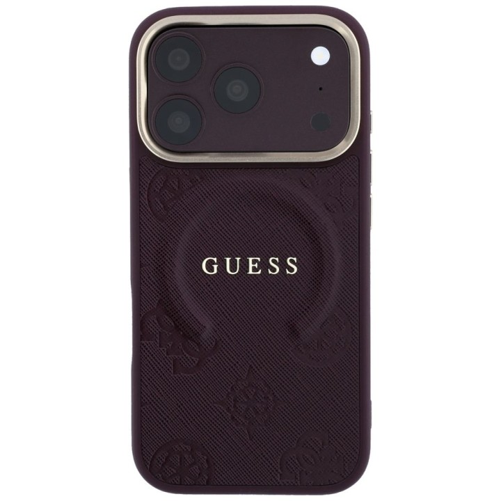 GUESS futerał do IPHONE 18 Pro/17 Pro kompatybilny z MagSafe (Saffiano Peony Ring) burgundowy