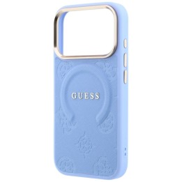 GUESS case for IPHONE 18 Pro Max/17 Pro Max compatible with MagSafe (Saffiano Peony Ring) light blue