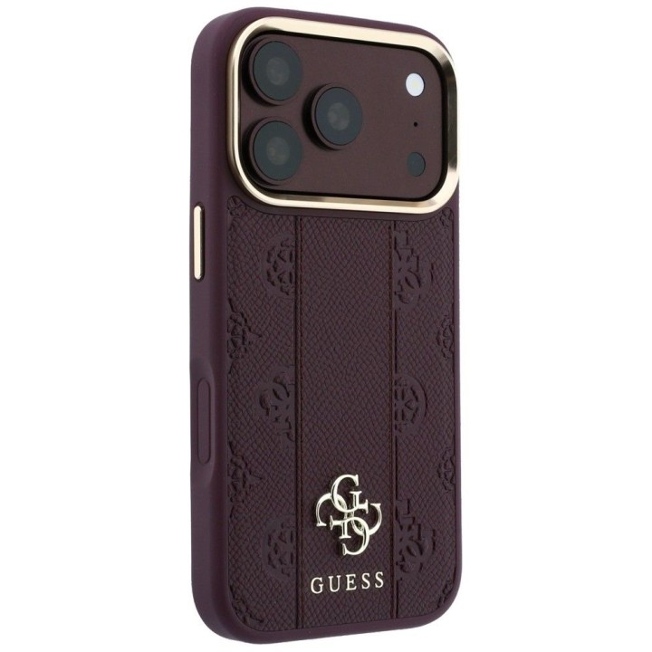 GUESS case for IPHONE 18 Pro Max/17 Pro Max compatible with MagSafe (Stripe Peony 4G Logo) burgundy