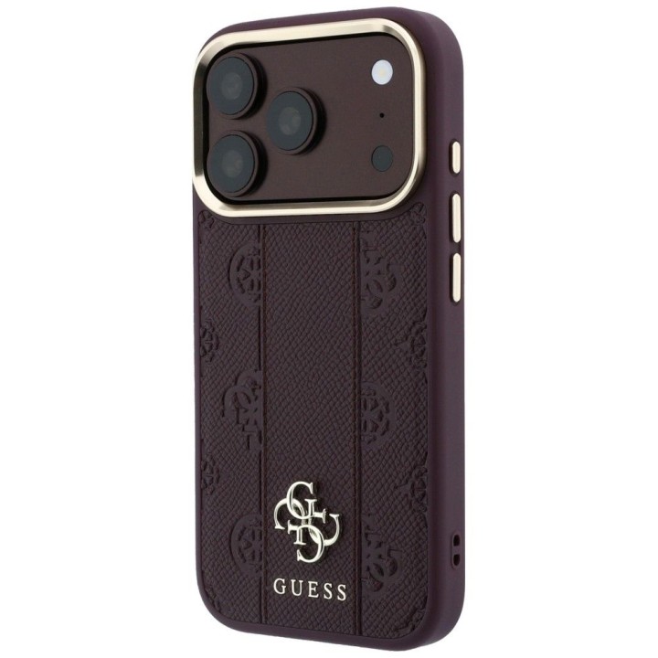 GUESS case for IPHONE 18 Pro Max/17 Pro Max compatible with MagSafe (Stripe Peony 4G Logo) burgundy