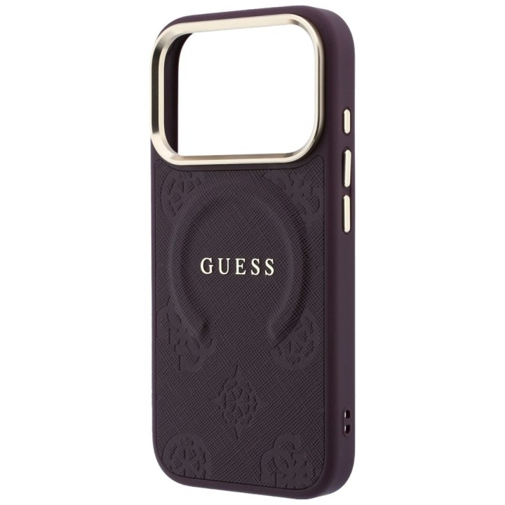 GUESS futerał do IPHONE 18 Pro/17 Pro kompatybilny z MagSafe (Saffiano Peony Ring) burgundowy