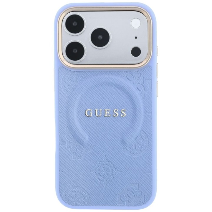 GUESS case for IPHONE 18 Pro Max/17 Pro Max compatible with MagSafe (Saffiano Peony Ring) light blue