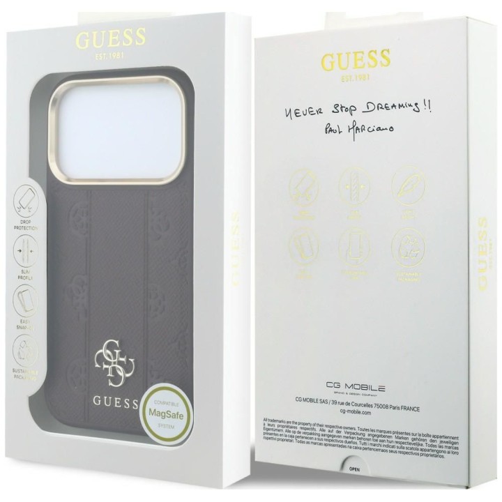 GUESS чехол для IPHONE 18 Pro Max/17 Pro Max совместимый с MagSafe (Stripe Peony 4G Logo) бордовый