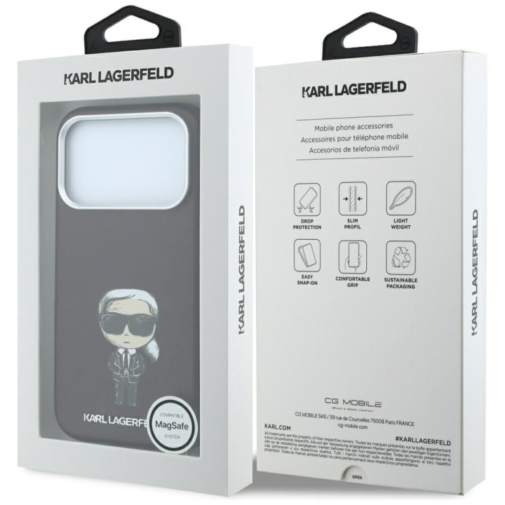 KARL LAGERFELD futerał do IPHONE 18 Pro Max/ 17 Pro max kompatybilny z MagSafe (Smooth Ikonik Sketch) burgundowy