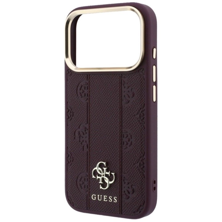 GUESS case for IPHONE 18 Pro Max/17 Pro Max compatible with MagSafe (Stripe Peony 4G Logo) burgundy