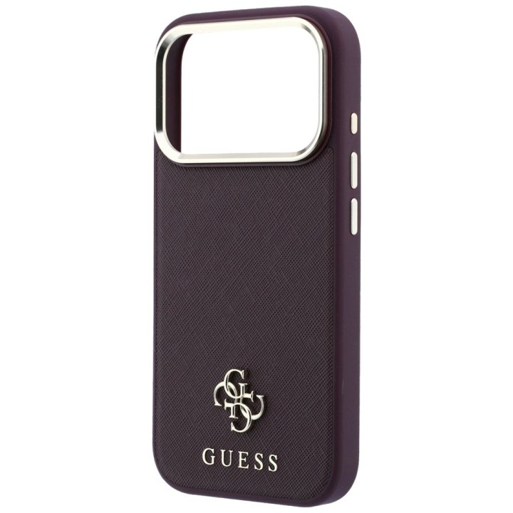 GUESS case for IPHONE 18 Pro/17 Pro compatible with MagSafe (Saffiano Small 4G & Classic Logo) burgundy