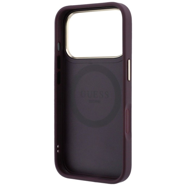 GUESS case for IPHONE 18 Pro Max/17 Pro Max compatible with MagSafe (Stripe Peony 4G Logo) burgundy