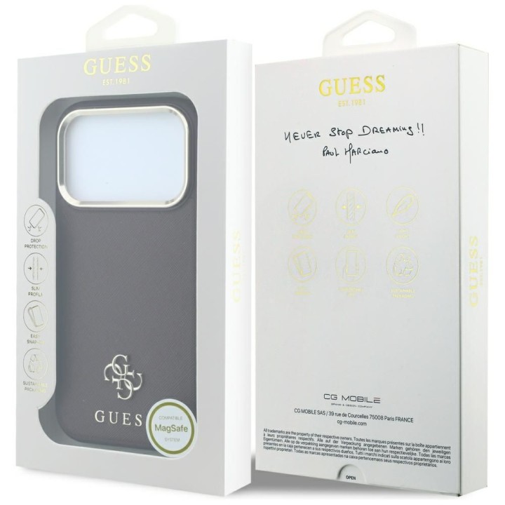 GUESS чохол для IPHONE 18 Pro/17 Pro сумісний з MagSafe (Saffiano Small 4G & Classic Logo) бордовий