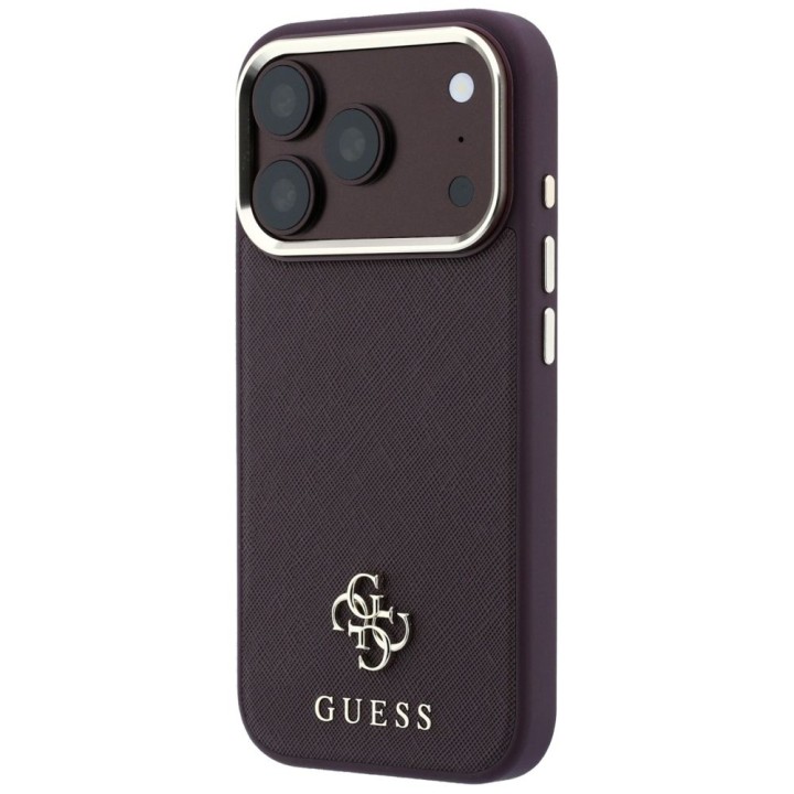 GUESS case for IPHONE 18 Pro/17 Pro compatible with MagSafe (Saffiano Small 4G & Classic Logo) burgundy