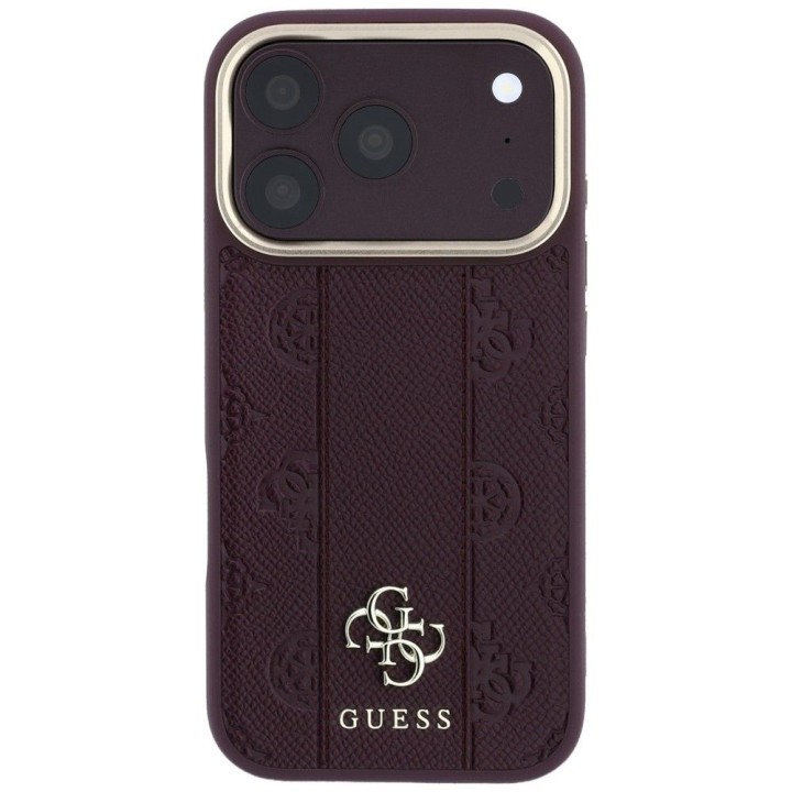 GUESS case for IPHONE 18 Pro/17 Pro compatible with MagSafe (Stripe Peony 4G Logo) burgundy