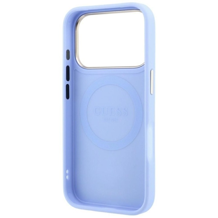 GUESS futerał do IPHONE 18 Pro/17 Pro kompatybilny z MagSafe (Stripe Peony 4G Logo) jasnoniebieski