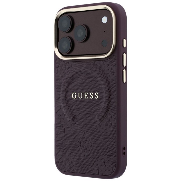 GUESS futerał do IPHONE 18 Pro Max/17 Pro Max kompatybilny z MagSafe (Saffiano Peony Ring) burgundowy